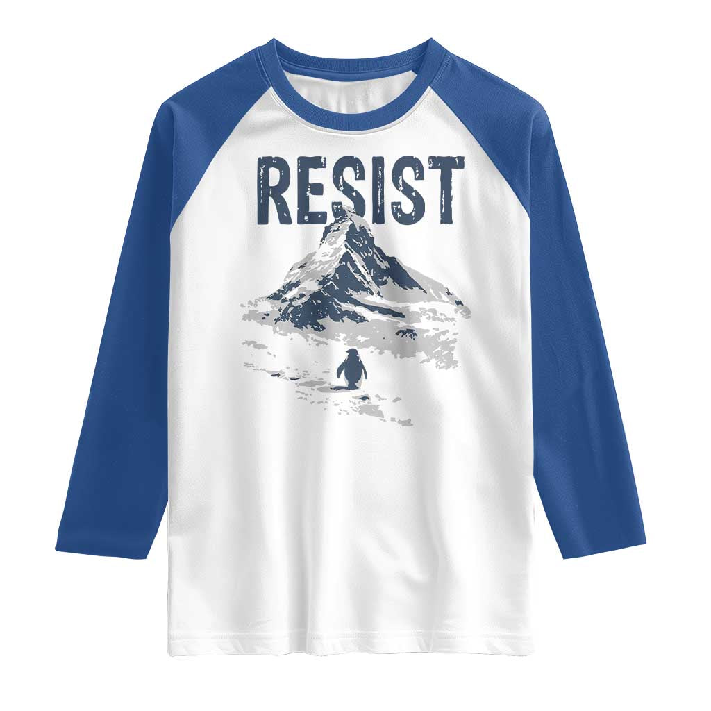 Funny Penguin Protest Raglan Shirt Resist Penguin Mountain Hiking Meme TS14 White Royal Print Your Wear