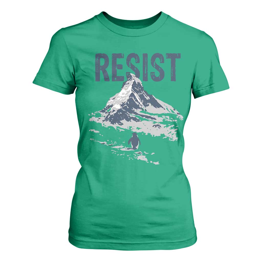 Funny Penguin Protest T Shirt For Women Resist Penguin Mountain Hiking Meme TS14 Irish Green Print Your Wear