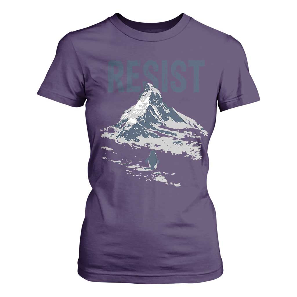 Funny Penguin Protest T Shirt For Women Resist Penguin Mountain Hiking Meme TS14 Purple Print Your Wear