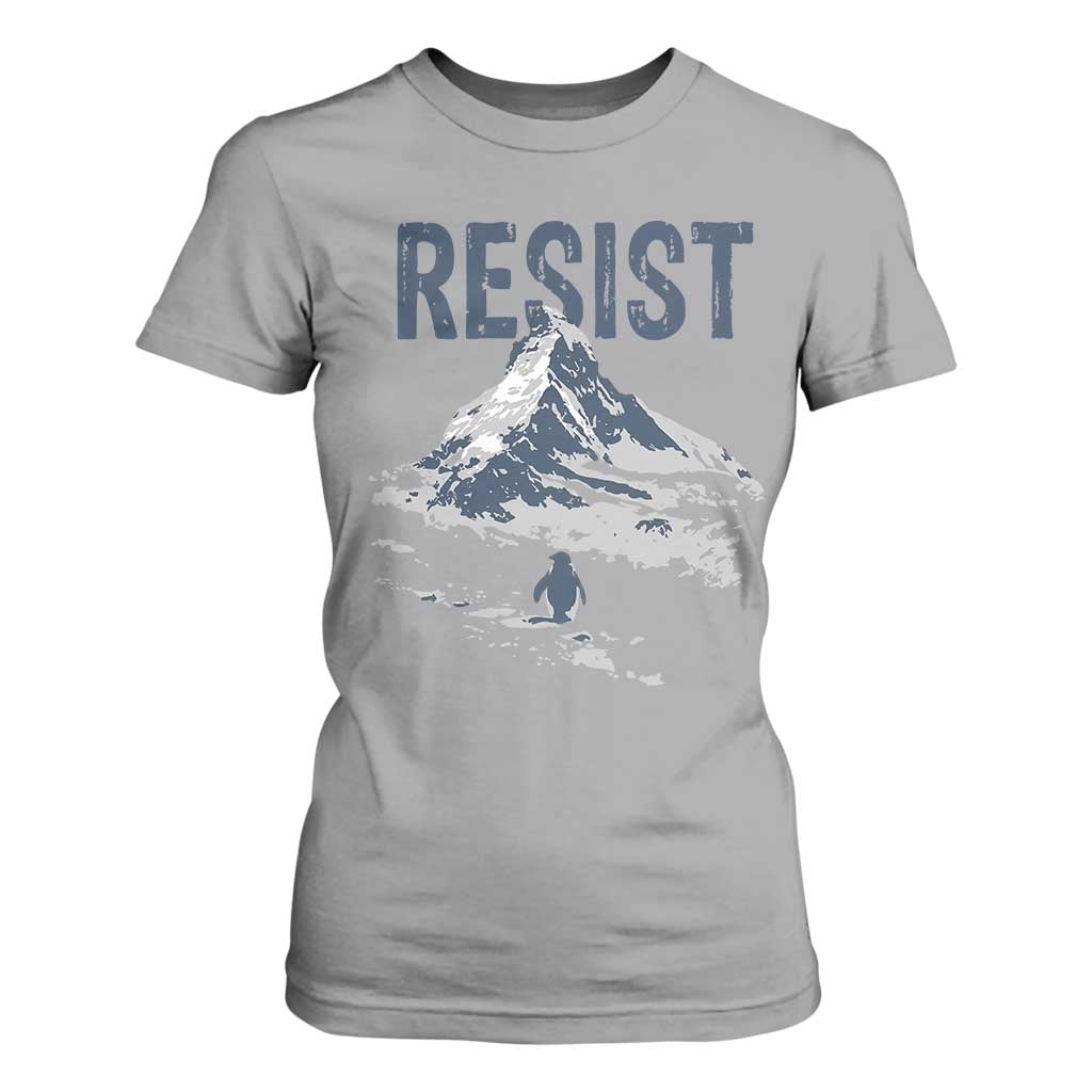Funny Penguin Protest T Shirt For Women Resist Penguin Mountain Hiking Meme TS14 Sport Gray Print Your Wear