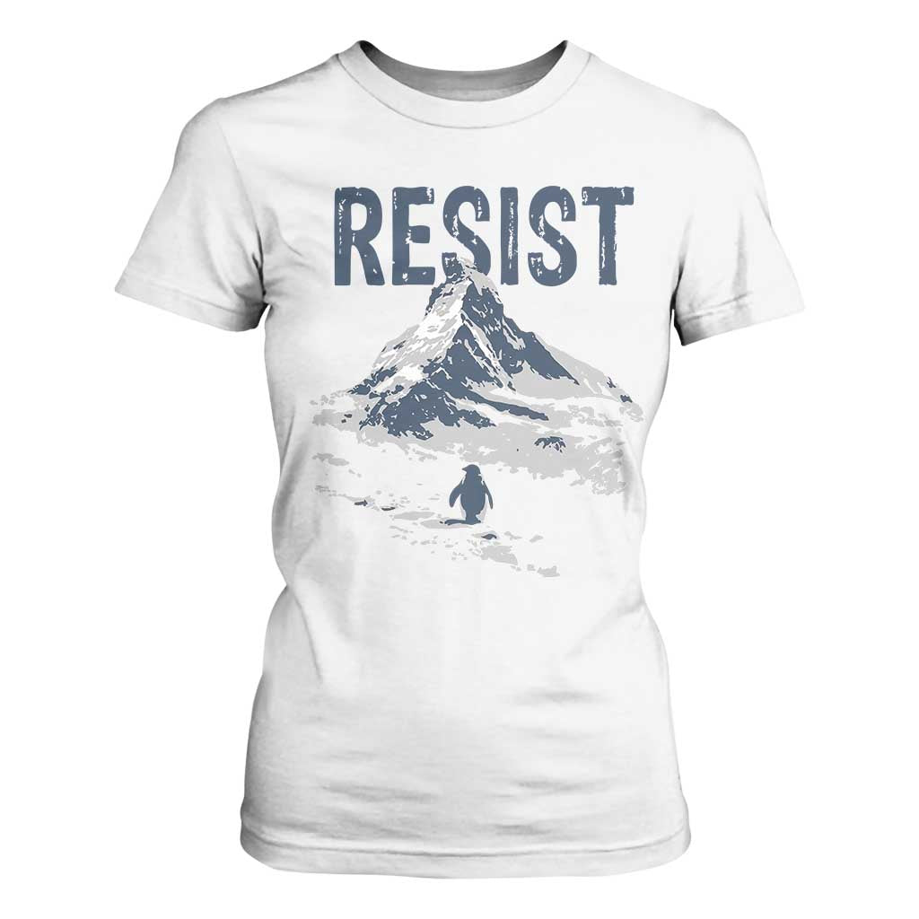 Funny Penguin Protest T Shirt For Women Resist Penguin Mountain Hiking Meme TS14 White Print Your Wear