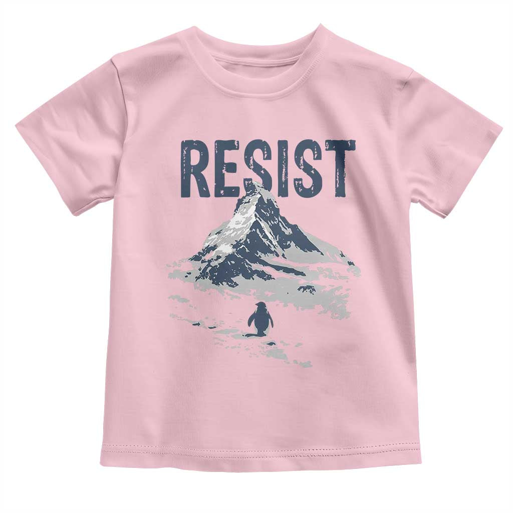 Funny Penguin Protest Toddler T Shirt Resist Penguin Mountain Hiking Meme TS14 Light Pink Print Your Wear