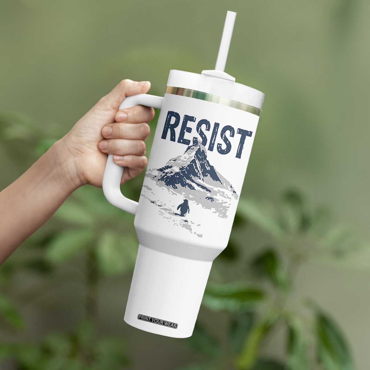 Funny Penguin Protest Tumbler With Handle Resist Penguin Mountain Hiking Meme TS14 Print Your Wear