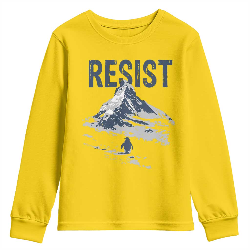 Funny Penguin Protest Youth Sweatshirt Resist Penguin Mountain Hiking Meme TS14 Daisy Print Your Wear
