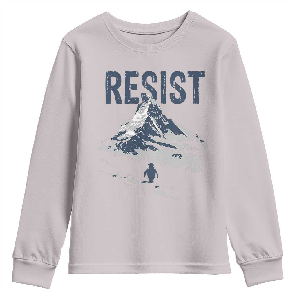 Funny Penguin Protest Youth Sweatshirt Resist Penguin Mountain Hiking Meme TS14 Ice Gray Print Your Wear