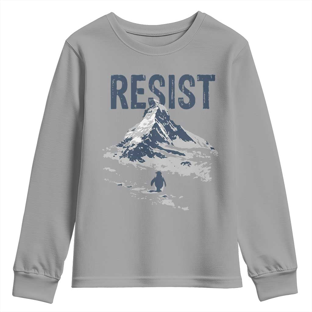 Funny Penguin Protest Youth Sweatshirt Resist Penguin Mountain Hiking Meme TS14 Sport Gray Print Your Wear