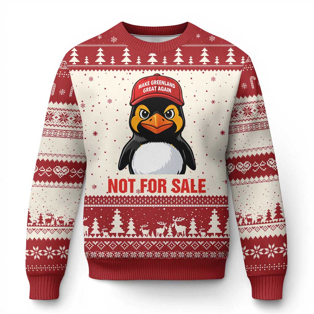 Greenland Is Not for Sale Ugly Christmas Sweater Funny Nihilist Penguin FDT Political Meme TS14 Beige Red Print Your Wear