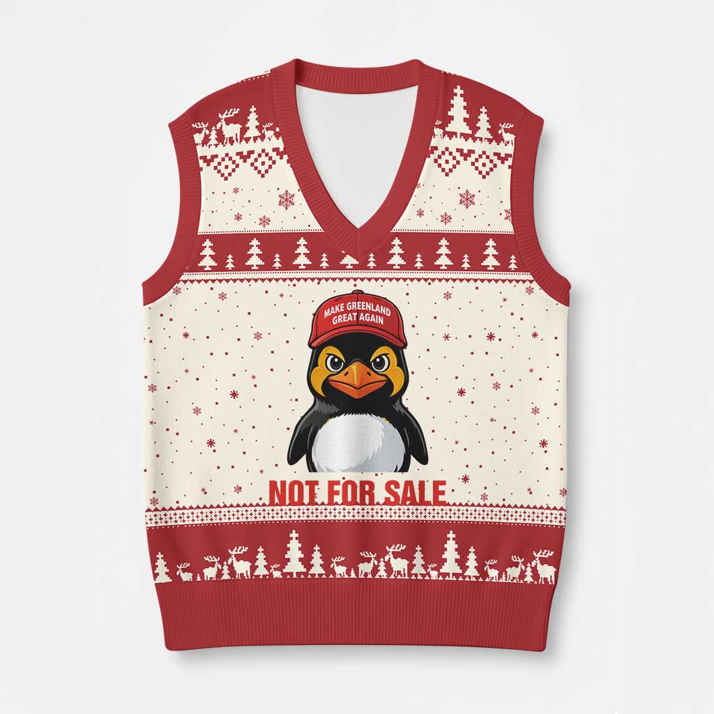 Greenland Is Not for Sale V-Neck Knit Sweater Vest Funny Nihilist Penguin FDT Political Meme TS14 Beige Red Print Your Wear