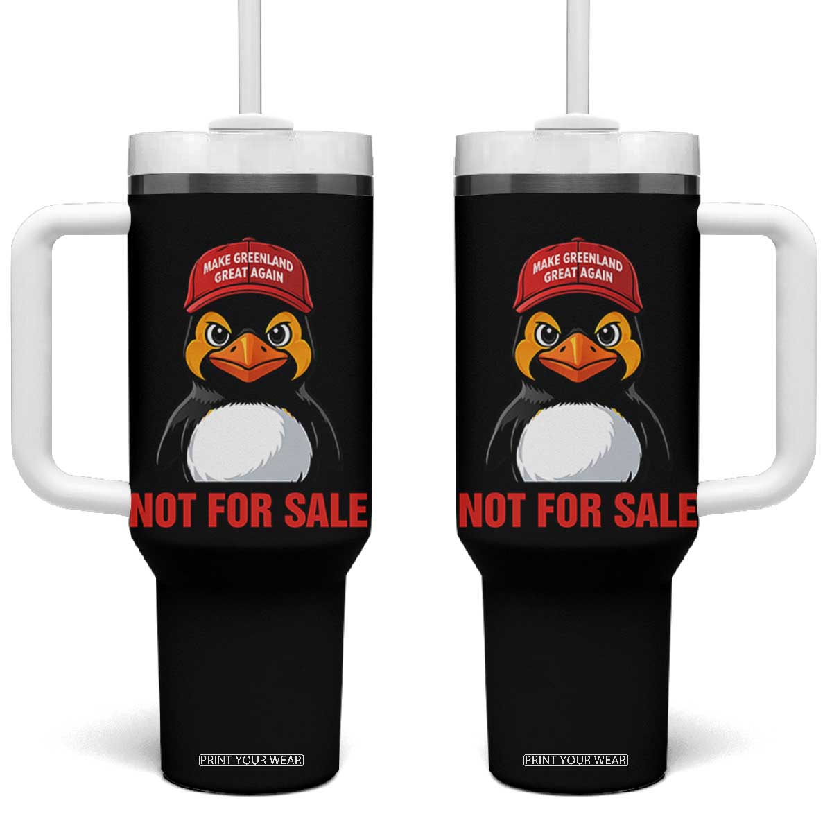 Greenland Is Not for Sale Tumbler With Handle Funny Nihilist Penguin FDT Political Meme TS14 One Size: 40 oz Black Print Your Wear