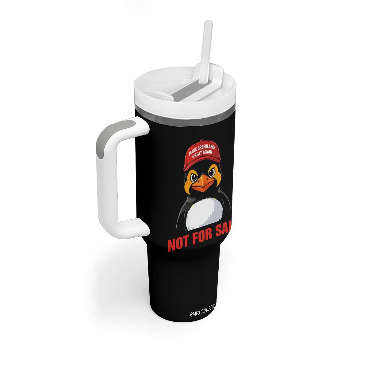 Greenland Is Not for Sale Tumbler With Handle Funny Nihilist Penguin FDT Political Meme TS14 Print Your Wear
