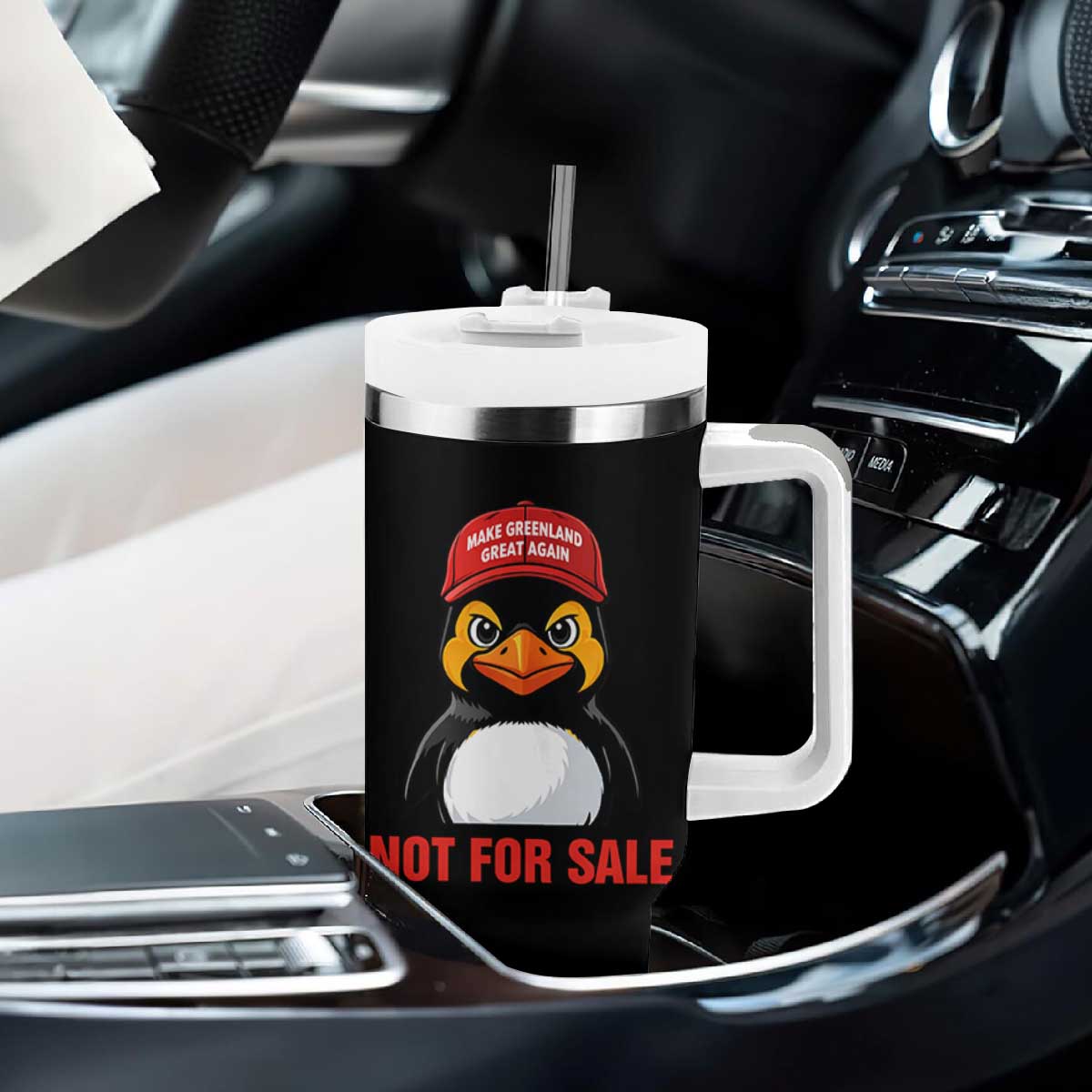 Greenland Is Not for Sale Tumbler With Handle Funny Nihilist Penguin FDT Political Meme TS14 Print Your Wear
