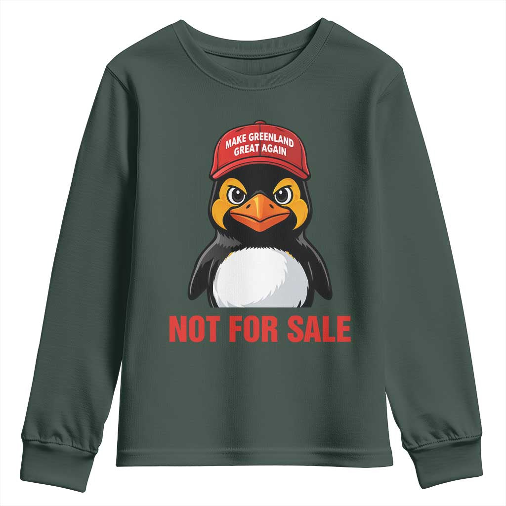 Greenland Is Not for Sale Youth Sweatshirt Funny Nihilist Penguin FDT Political Meme TS14 Dark Forest Green Print Your Wear