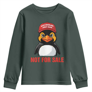 Greenland Is Not for Sale Youth Sweatshirt Funny Nihilist Penguin FDT Political Meme TS14 Dark Forest Green Print Your Wear