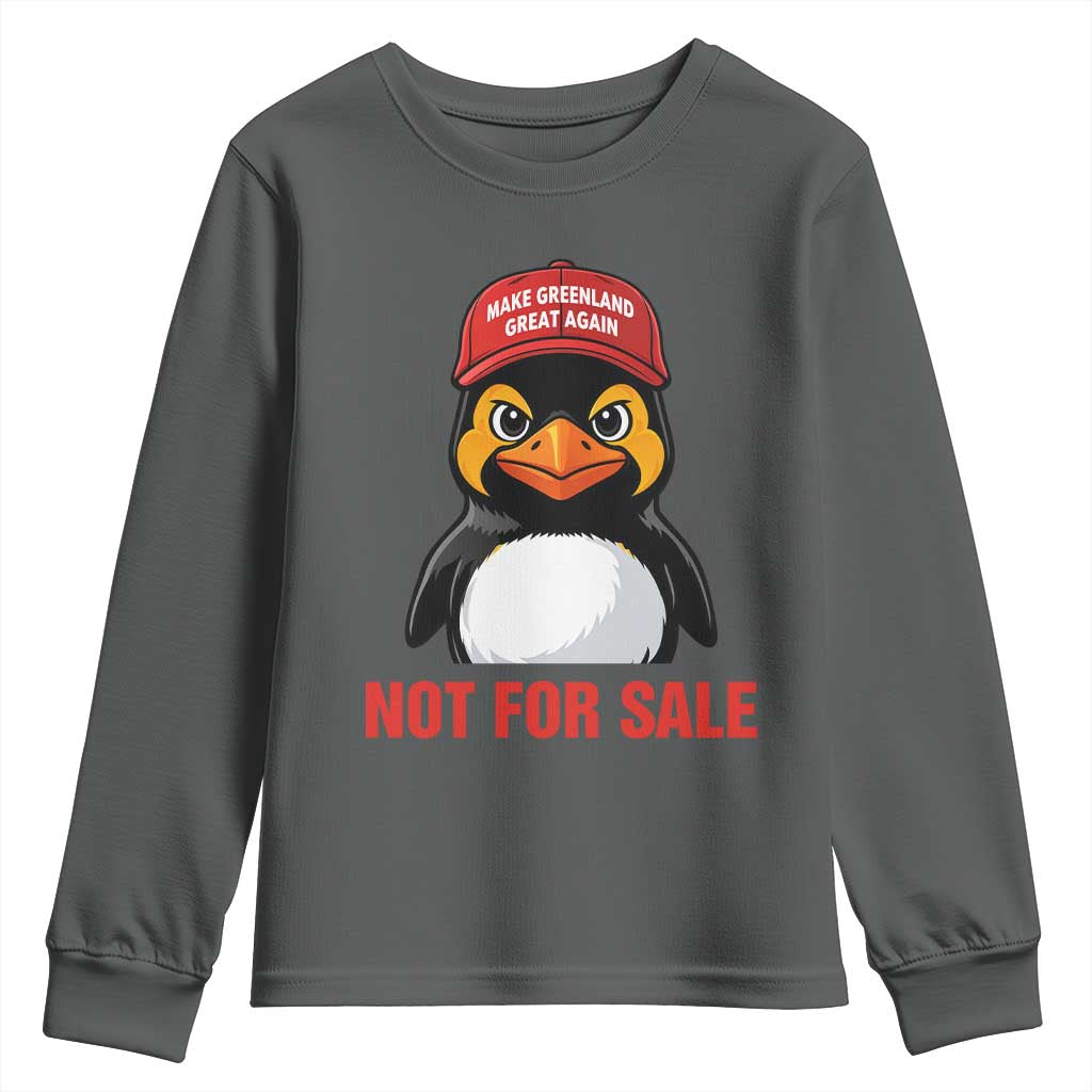 Greenland Is Not for Sale Youth Sweatshirt Funny Nihilist Penguin FDT Political Meme TS14 Dark Heather Print Your Wear