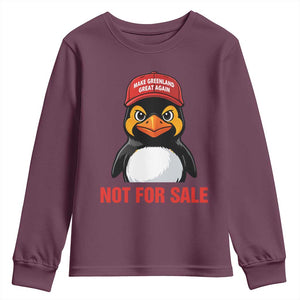 Greenland Is Not for Sale Youth Sweatshirt Funny Nihilist Penguin FDT Political Meme TS14 Maroon Print Your Wear