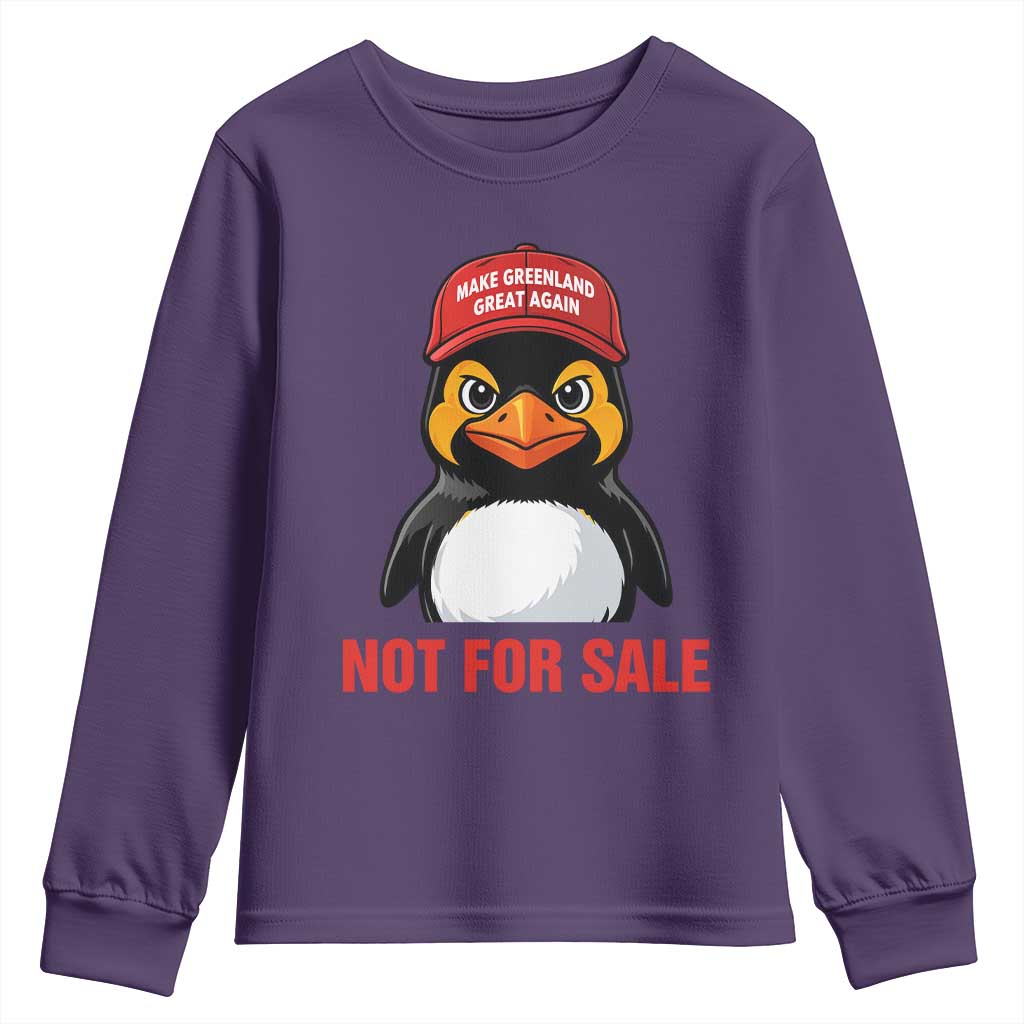 Greenland Is Not for Sale Youth Sweatshirt Funny Nihilist Penguin FDT Political Meme TS14 Purple Print Your Wear
