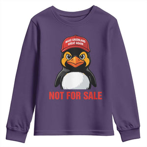 Greenland Is Not for Sale Youth Sweatshirt Funny Nihilist Penguin FDT Political Meme TS14 Purple Print Your Wear