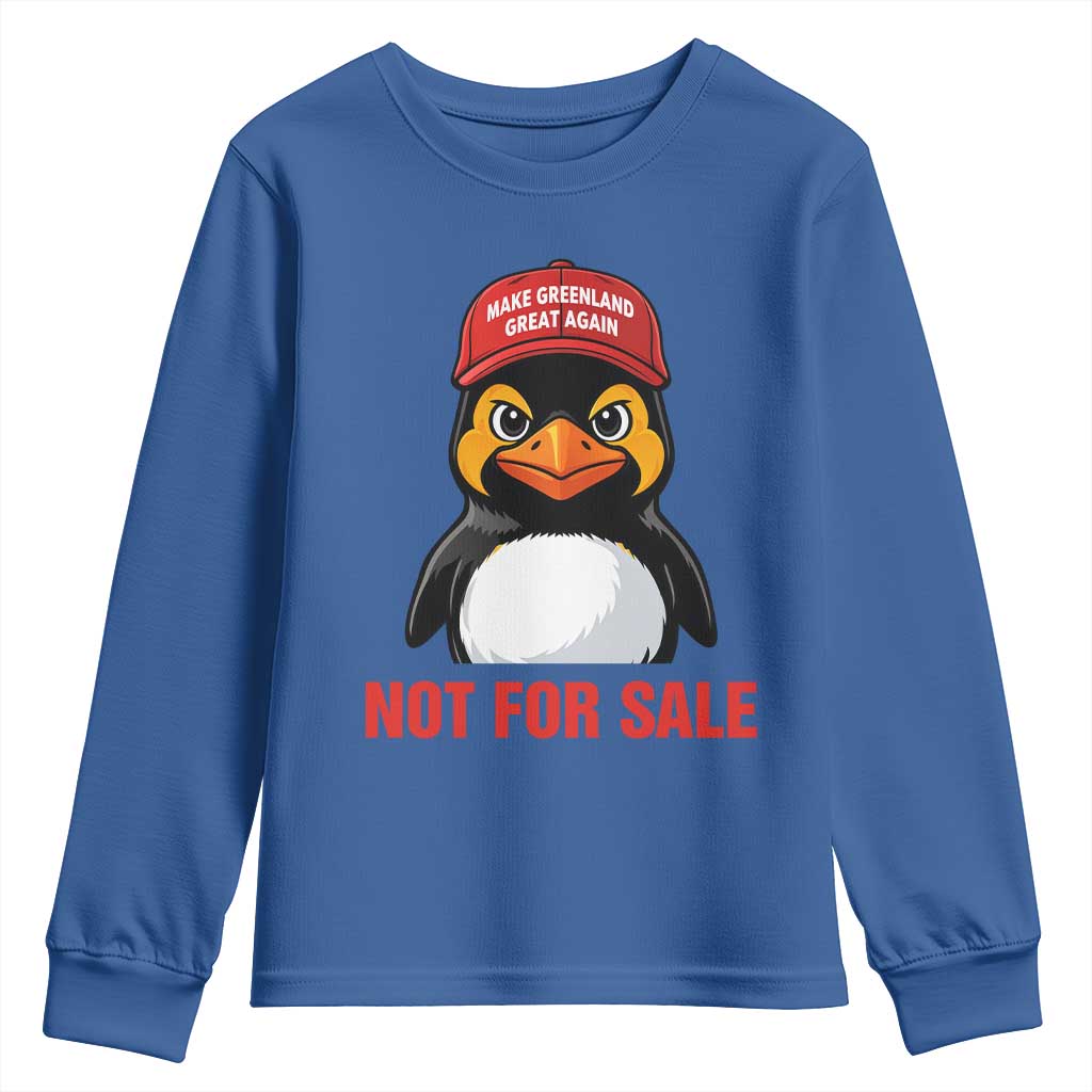 Greenland Is Not for Sale Youth Sweatshirt Funny Nihilist Penguin FDT Political Meme TS14 Royal Blue Print Your Wear