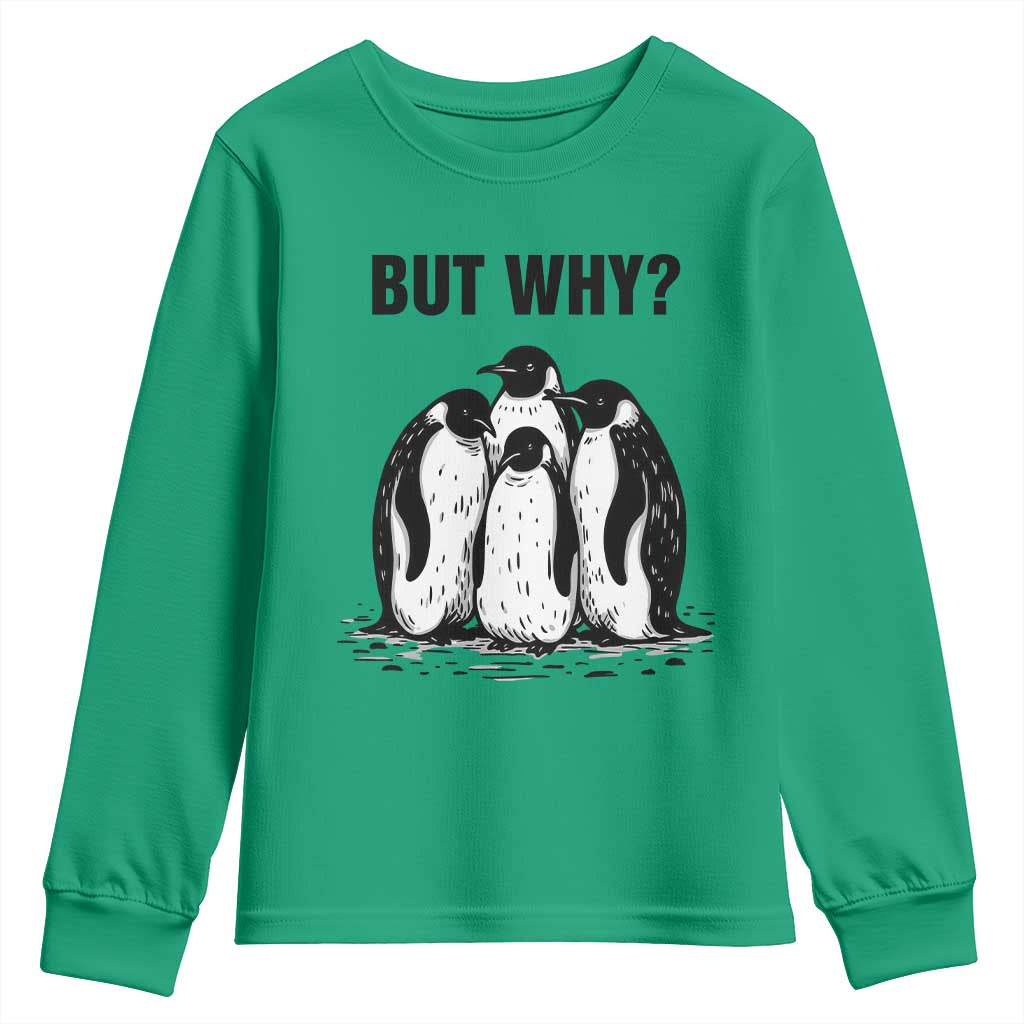 But Why Penguin Youth Sweatshirt Funny Nihilist Hiking TS14 Irish Green Print Your Wear