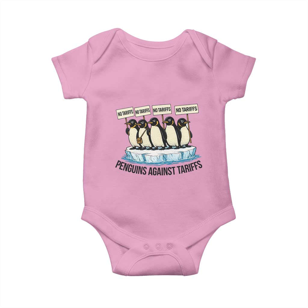 Penguins Against Tariffs Baby Onesie Resist Tariffs Subtle FDT Political Resistance TS14 Light Pink Print Your Wear