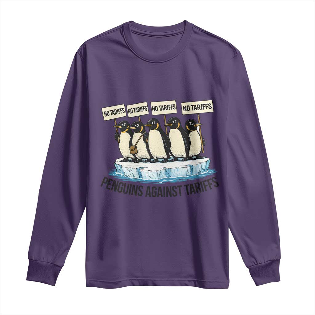 Penguins Against Tariffs Long Sleeve Shirt Resist Tariffs Subtle FDT Political Resistance TS14 Purple Print Your Wear