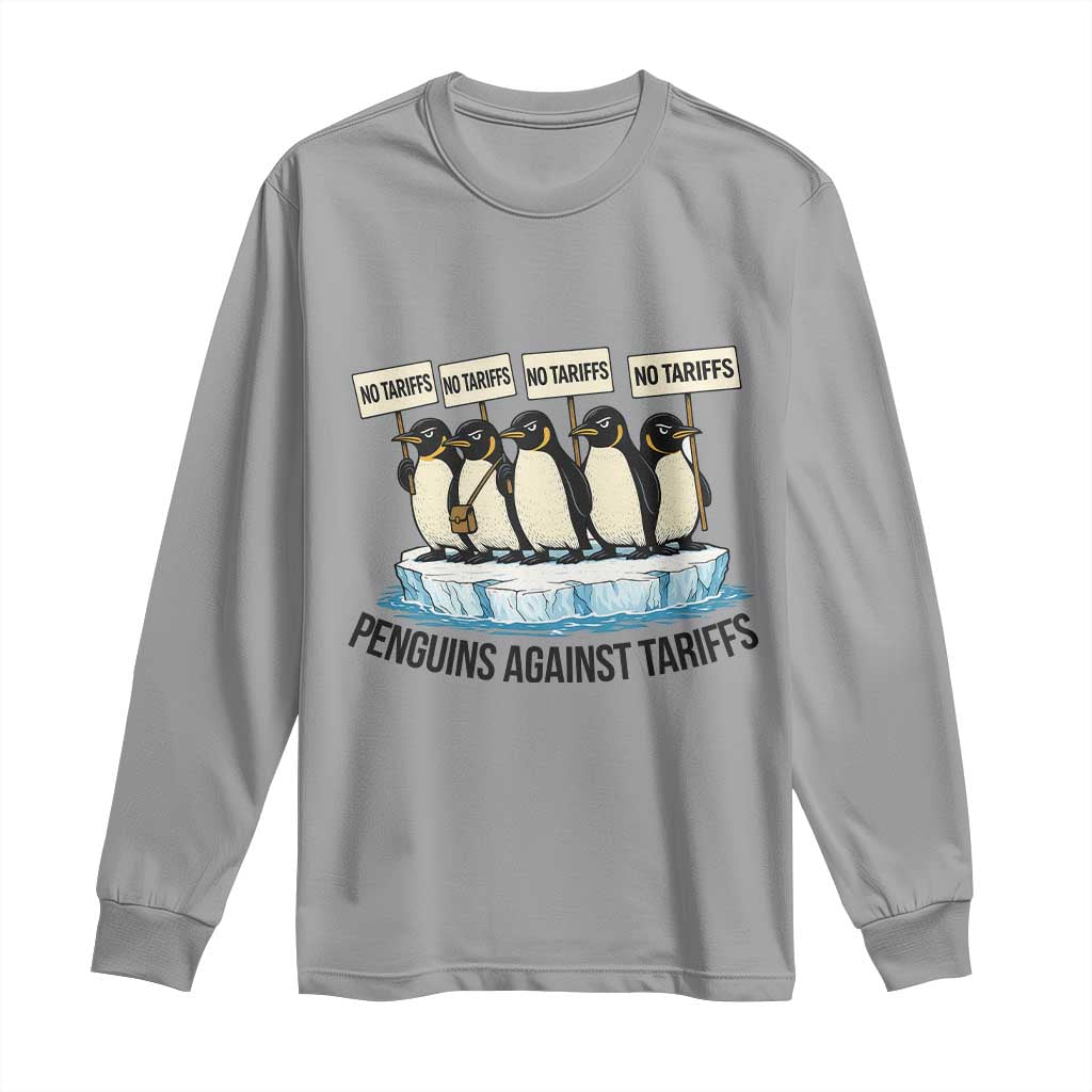 Penguins Against Tariffs Long Sleeve Shirt Resist Tariffs Subtle FDT Political Resistance TS14 Sport Gray Print Your Wear