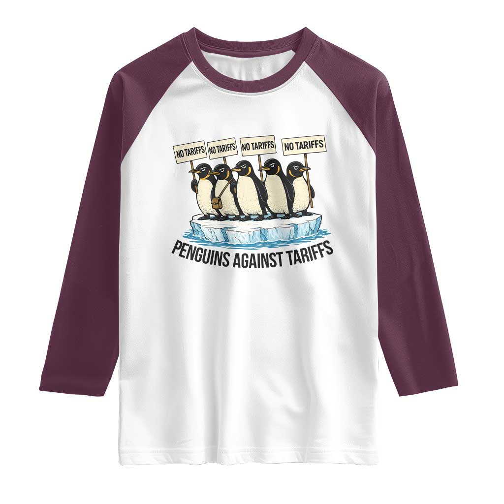 Penguins Against Tariffs Raglan Shirt Resist Tariffs Subtle FDT Political Resistance TS14 White Maroon Print Your Wear