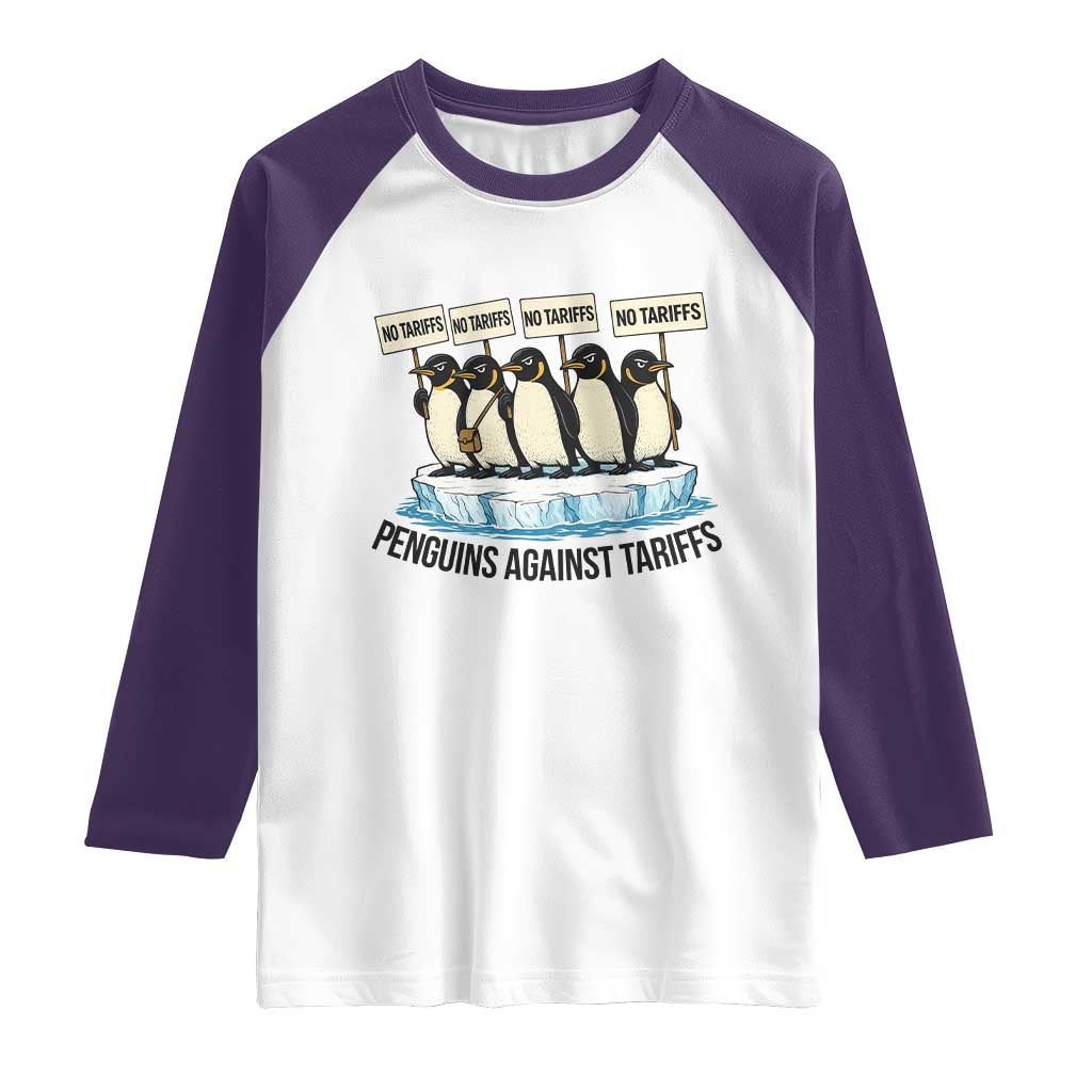 Penguins Against Tariffs Raglan Shirt Resist Tariffs Subtle FDT Political Resistance TS14 White Purple Print Your Wear