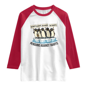 Penguins Against Tariffs Raglan Shirt Resist Tariffs Subtle FDT Political Resistance TS14 White Red Print Your Wear