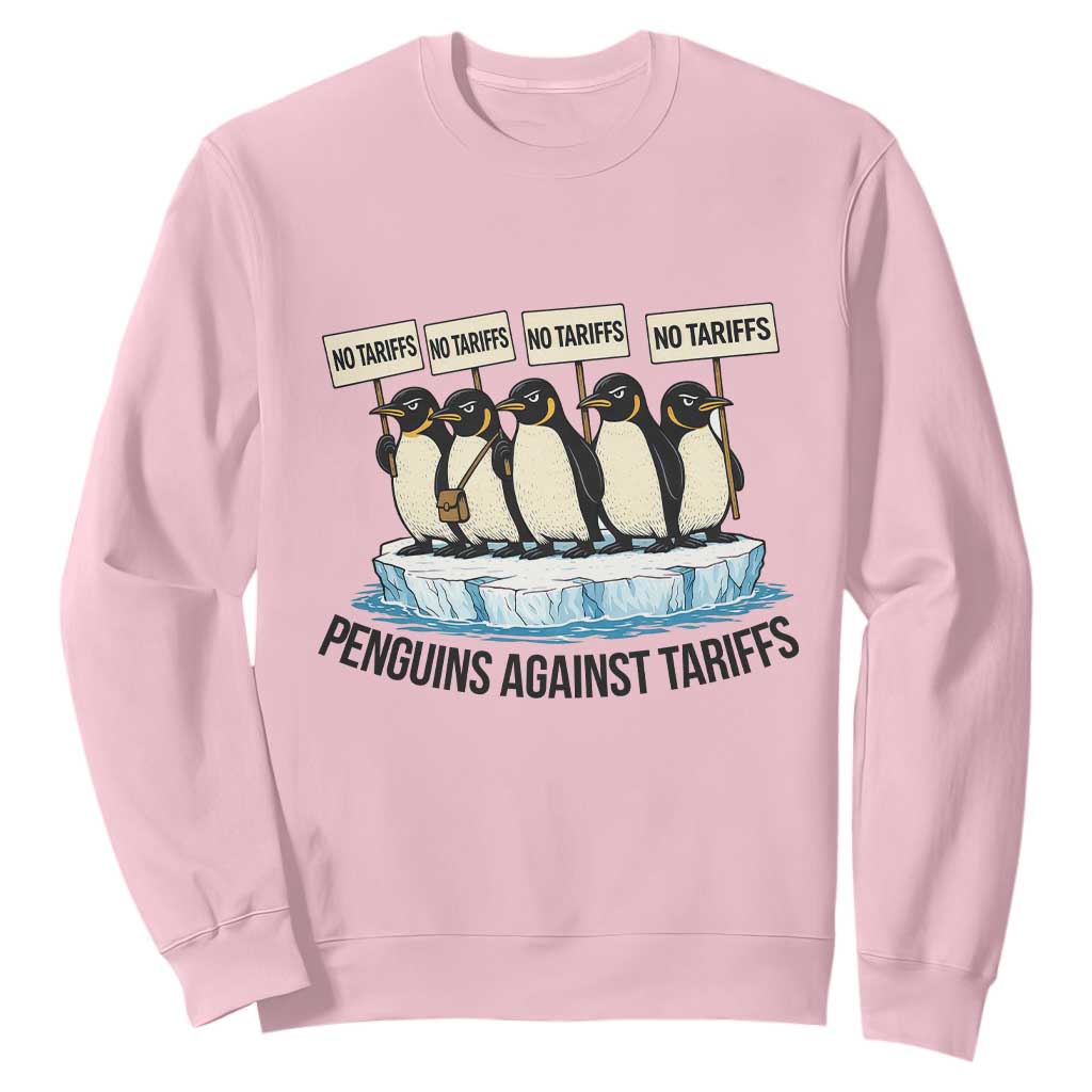 Penguins Against Tariffs Sweatshirt Resist Tariffs Subtle FDT Political Resistance TS14 Light Pink Print Your Wear