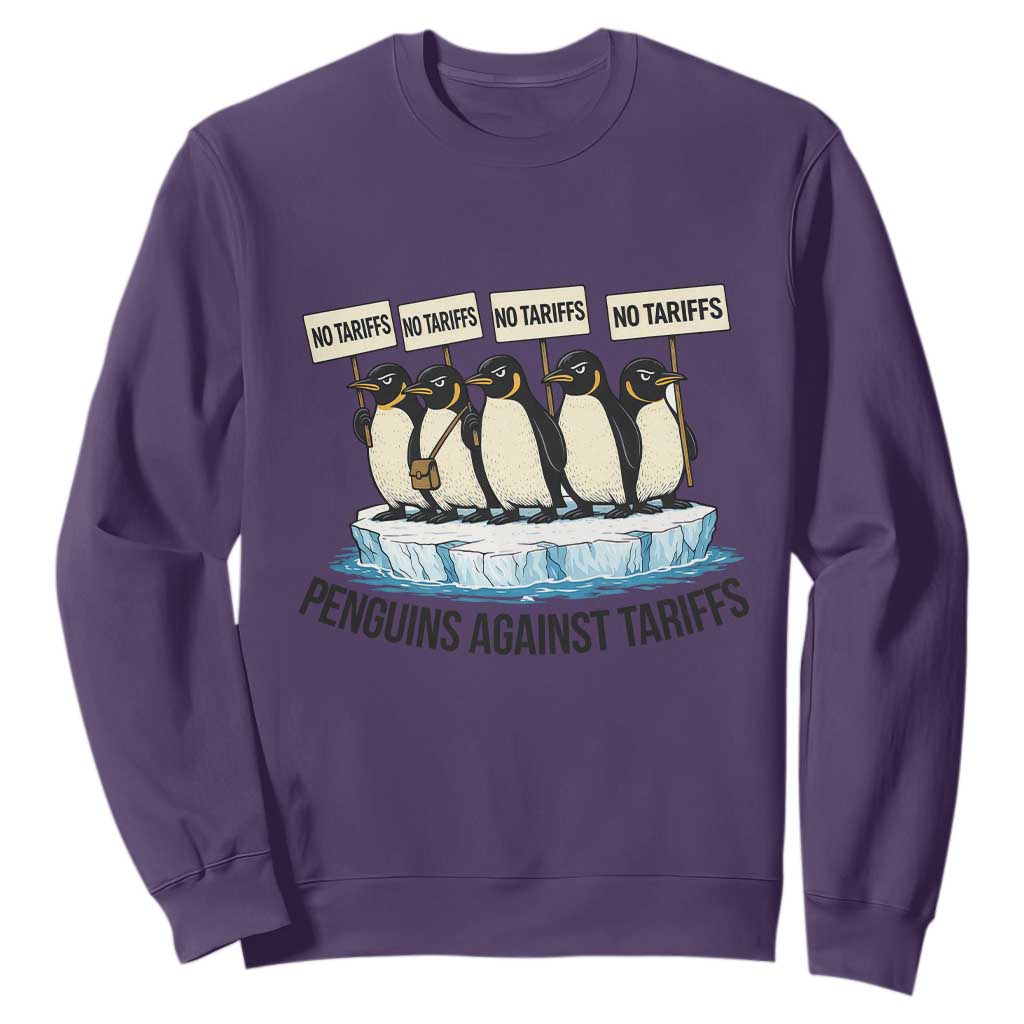 Penguins Against Tariffs Sweatshirt Resist Tariffs Subtle FDT Political Resistance TS14 Purple Print Your Wear