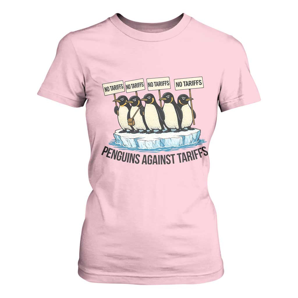 Penguins Against Tariffs T Shirt For Women Resist Tariffs Subtle FDT Political Resistance TS14 Light Pink Print Your Wear