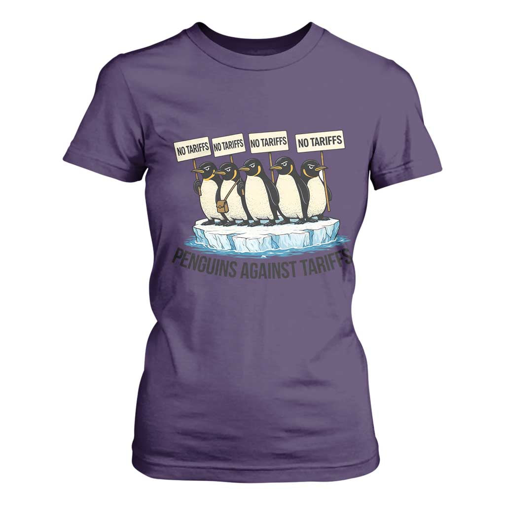 Penguins Against Tariffs T Shirt For Women Resist Tariffs Subtle FDT Political Resistance TS14 Purple Print Your Wear