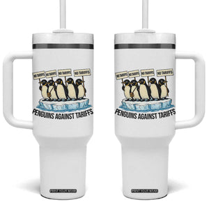 Penguins Against Tariffs Tumbler With Handle Resist Tariffs Subtle FDT Political Resistance TS14 One Size: 40 oz White Print Your Wear