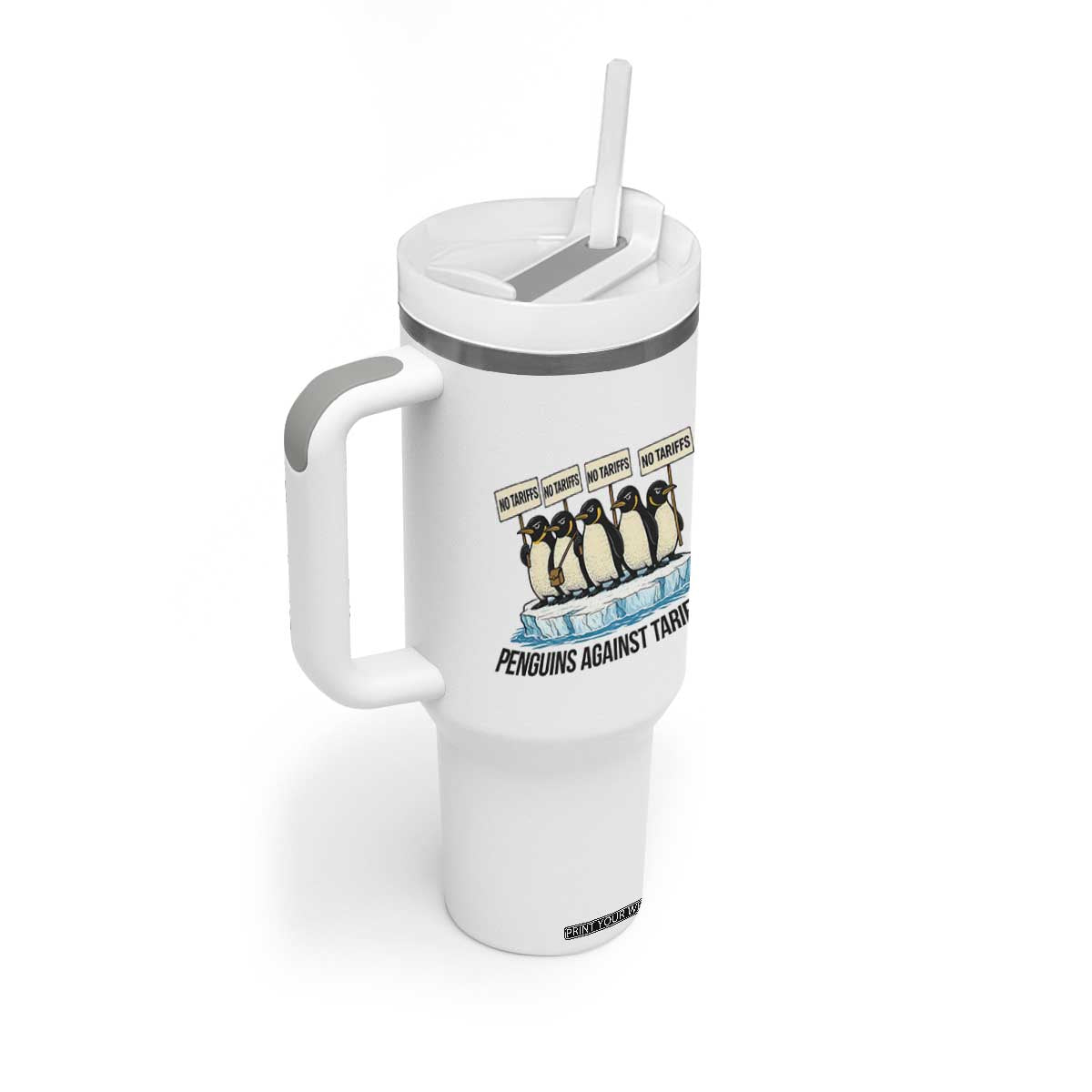 Penguins Against Tariffs Tumbler With Handle Resist Tariffs Subtle FDT Political Resistance TS14 Print Your Wear