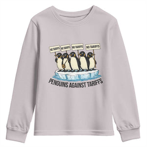 Penguins Against Tariffs Youth Sweatshirt Resist Tariffs Subtle FDT Political Resistance TS14 Ice Gray Print Your Wear