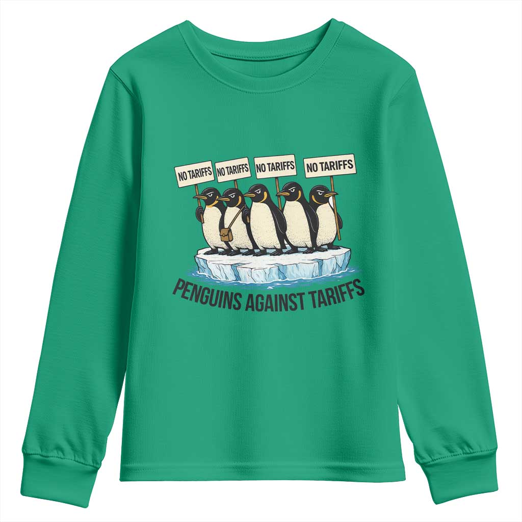Penguins Against Tariffs Youth Sweatshirt Resist Tariffs Subtle FDT Political Resistance TS14 Irish Green Print Your Wear