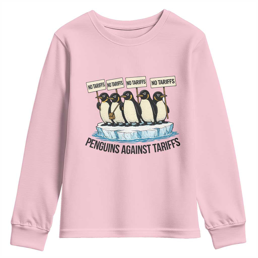 Penguins Against Tariffs Youth Sweatshirt Resist Tariffs Subtle FDT Political Resistance TS14 Light Pink Print Your Wear