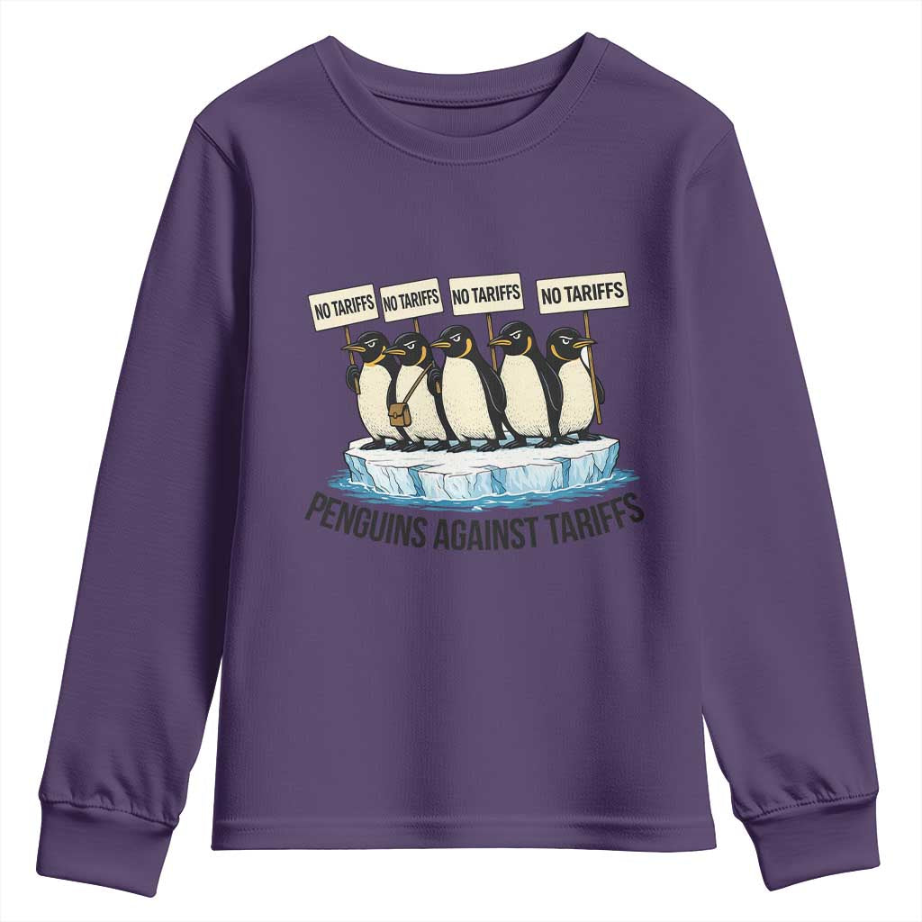 Penguins Against Tariffs Youth Sweatshirt Resist Tariffs Subtle FDT Political Resistance TS14 Purple Print Your Wear