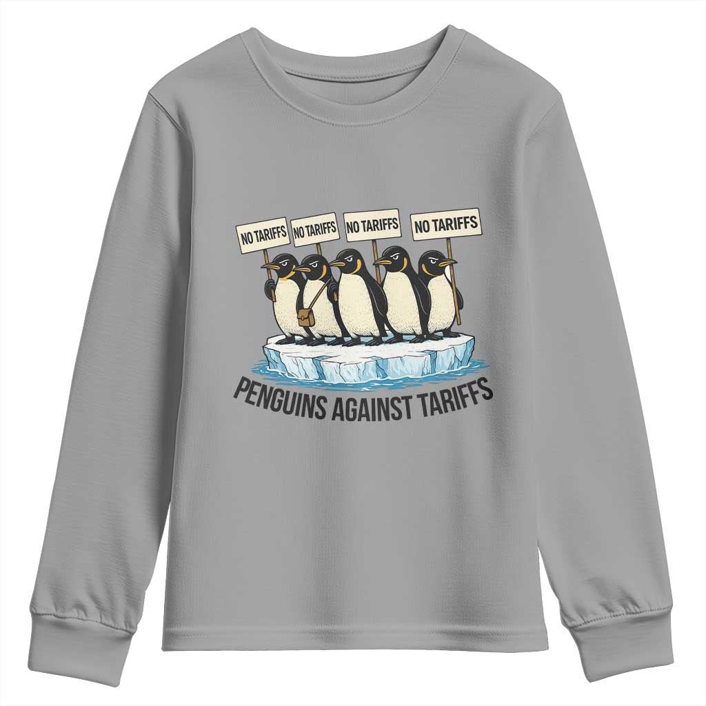 Penguins Against Tariffs Youth Sweatshirt Resist Tariffs Subtle FDT Political Resistance TS14 Sport Gray Print Your Wear