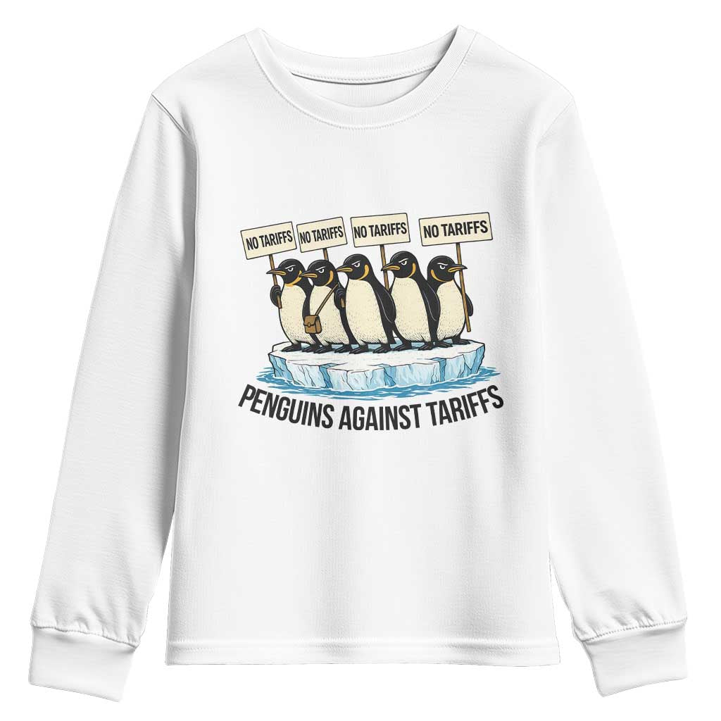 Penguins Against Tariffs Youth Sweatshirt Resist Tariffs Subtle FDT Political Resistance TS14 White Print Your Wear