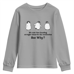 But Why Penguin Youth Sweatshirt Trendy Nihilist Sad Penguin Mountains Meme TS14 Sport Gray Print Your Wear