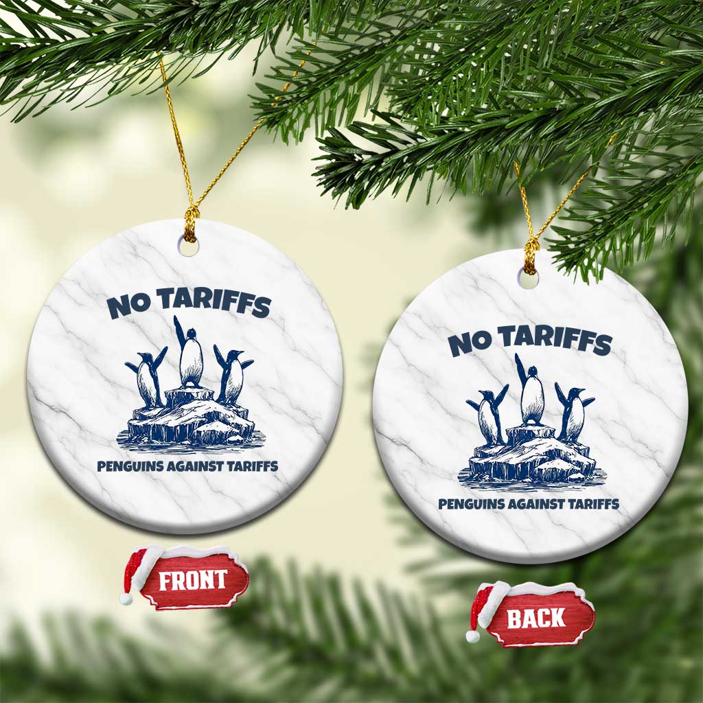 Penguins Against Tariffs Ceramic Ornament Resist Protest FDT Political TS14 1pc White Marble Print Your Wear