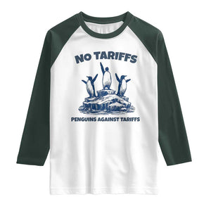 Penguins Against Tariffs Raglan Shirt Resist Protest FDT Political TS14 White Dark Forest Green Print Your Wear