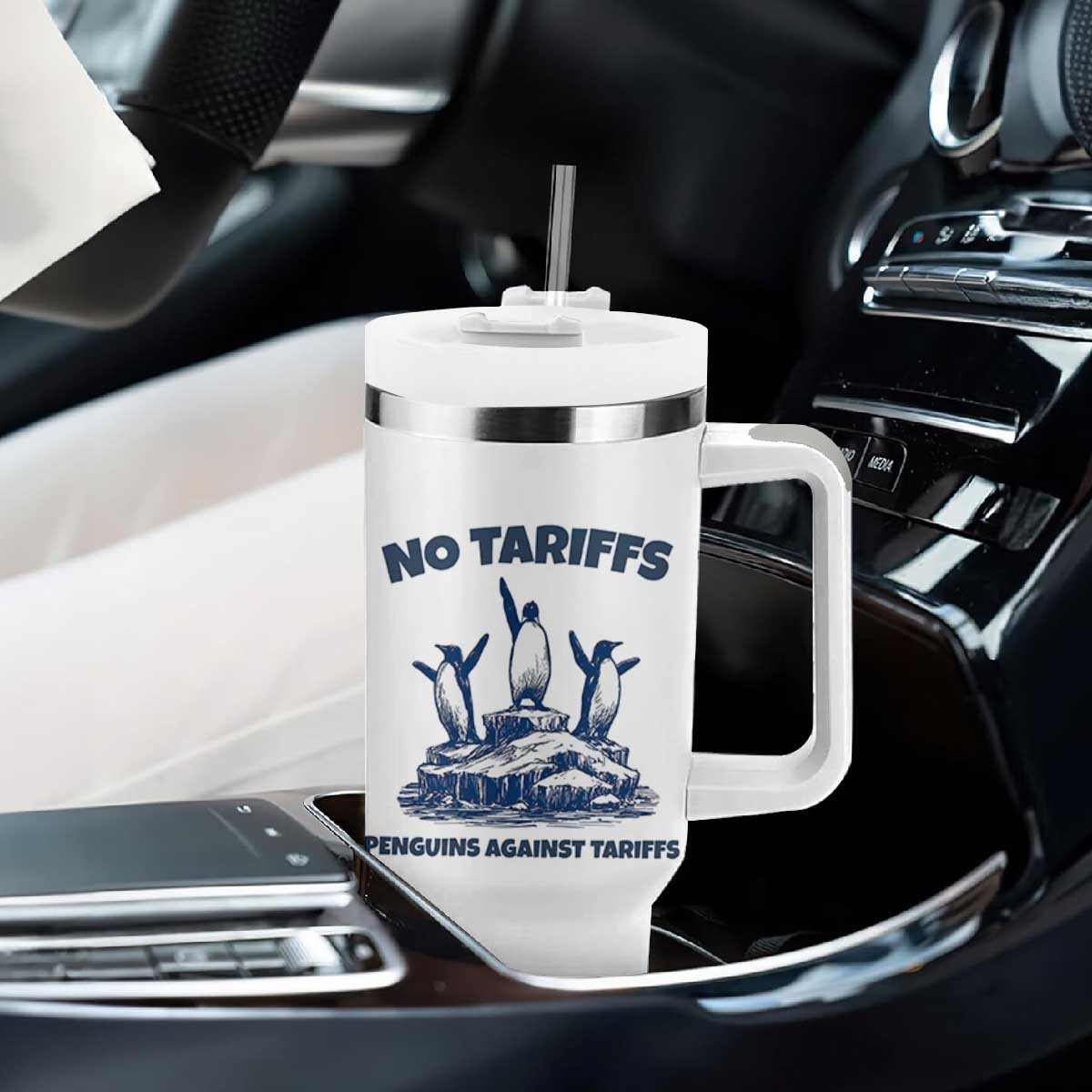 Penguins Against Tariffs Tumbler With Handle Resist Protest FDT Political TS14 Print Your Wear
