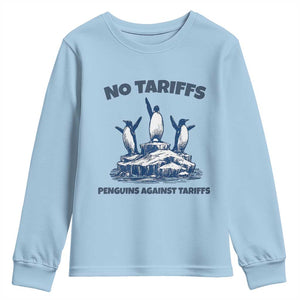 Penguins Against Tariffs Youth Sweatshirt Resist Protest FDT Political TS14 Light Blue Print Your Wear