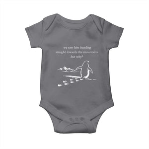 But Why Penguin Baby Onesie Funny Nihilist Penguin Hiking Meme Head Towards The Mountains TS14 Charcoal Print Your Wear