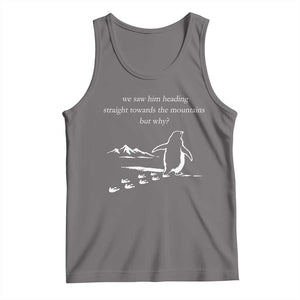 But Why Penguin Tank Top Funny Nihilist Penguin Hiking Meme Head Towards The Mountains TS14 Deep Heather Print Your Wear