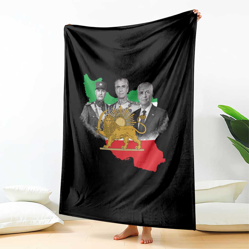 Pahlavi Dynasty Throw Blanket Three Generations Iran Lion and Sun Portrait TS14 Print Your Wear