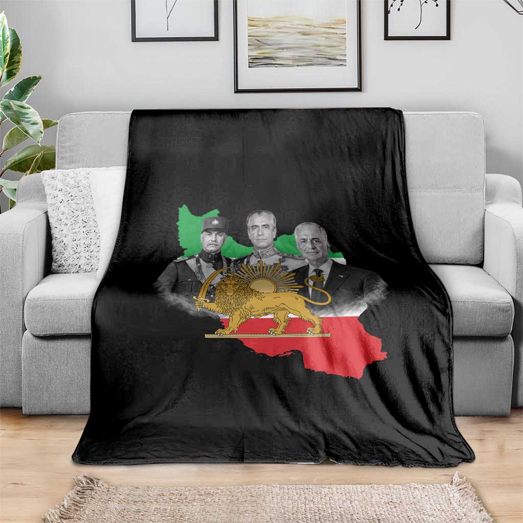Pahlavi Dynasty Throw Blanket Three Generations Iran Lion and Sun Portrait TS14 Print Your Wear